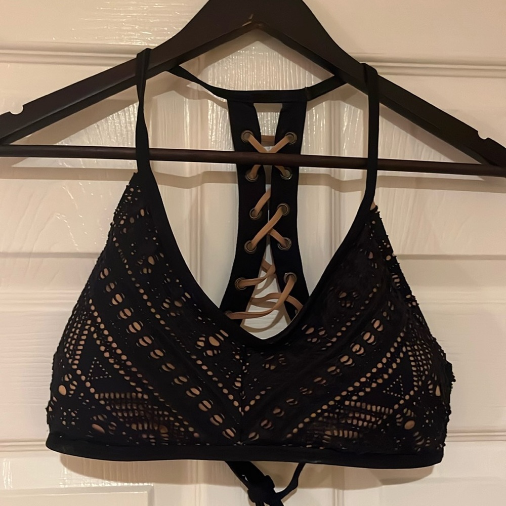 BECCA Black & Tan racer back bikini top